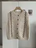 Colete de Tricô Floral com Contas e Padrão de Diamante Vintage KEKEZOON para Mulheres, Cardigan Suéter Sem Mangas Camada Outono/Inverno 8784