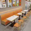 Conjunto de Mesa e Cadeiras para Refeições Rápidas em Laje de Rocha e Madeira Maciça para Lanchonetes, Restaurantes, Padarias, Lojas de Chá com Leite e Restaurantes de Hot Pot Picante; Combinação de Mesa e Cadeiras para Restaurante com Booth