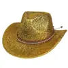 Chapéu de Cowboy Ocidental com Lantejoulas Novo Europeu e Americano Chapéu de Coco para Palco Festa Homens e Mulheres Aba Larga Chapéu de Jazz Dourado Prata Tendência