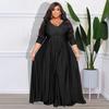 N7670 Estación Independiente de Fuente Transfronteriza Europea y Americana Explosiones talla grande Mujer Gorda Vestido de Boda Sexy de Cuello en V de Color Sólido para Mujer