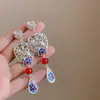 Nuevo Estilo Chino~Pendientes de Flor con Goteo de Aceite Estilo Palacio Retro de Aguja de Plata, Pendientes de Estilo Antiguo de Nicho, Pendientes de Lujo Ligero y de Gama Alta