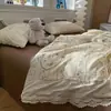 Juego de ropa de cama de cuatro piezas de algodón con ribete de encaje estilo princesa, Clase A, apto para dormir sin ropa, sábana bajera de algodón puro estilo francés, sábana encimera, funda de edredón, juego para dormitorio
