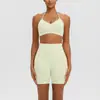 Conjunto de Ropa de Yoga para Mujer, Shorts de Running Deportivos Fitness de Secado Rápido, Sujetador Deportivo de Polar Cepillado con Espalda Descubierta y Tirantes Altos