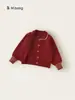 Ropa Infantil Youbao Cardigan para Niñas Grandes Encaje Dulce Tejido para Niñas Grandes 2026 Suéter Rojo con Lazo para Niños