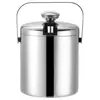 Cubo de Hielo Transfronterizo de Acero Inoxidable 304, Tipo Recto de Doble Capa con Tapa y Asa, Cubo Pequeño Redondo para Cubitos de Hielo, Cubo Engrosado para Residuo de Té