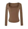Camiseta de Manga Larga con Ribete de Encaje Estilo Puro Deseo para Mujer, Ropa de Abrigo Sexy para Chicas Calientes de Principios de Otoño, Top Base Ajustado
