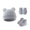 Estilo Comércio Exterior Chapéu Pulôver Liso para Bebê com Orelhas Chapéu para Recém-Nascido Luvas Botinhas Conjunto de 3 Peças 0-6 Meses