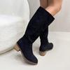Botas altas de gamuza delgada de tacón grueso para comercio exterior europeo y americano para mujer con cremallera lateral tacón alto botas largas de moda Wish
