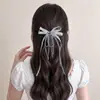 Presilha de cabelo com laço de rede e franjas em glitter prateado, fita com corrente de strass de alta qualidade, acessório de cabelo lateral elegante para meninas