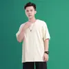Camiseta de Manga Curta Pesada com Ombro Caído para Homens e Mulheres Verão Nova Tendência Estilo Nis Hong Kong Solta Casual Cor Lisa Camiseta Básica