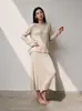 Conjunto de Suéter de Punto Acanalado Estilo Coreano para Mujer, Nuevo Conjunto de Dos Piezas para Otoño/Invierno: Top de Cuello Redondo con Falda de Cintura Alta
