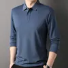 Camiseta popular de manga larga para hombre de TikTok con cuello de solapa de color liso para jóvenes y adultos de mediana edad, nueva prenda versátil de moda, top tipo polo moderno