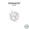 Anillo de Perlas de Tres Anillos Personalizado Transfronterizo Tonglin Diseño para Mujer Nicho Plata de Ley S925 Anillo Multianillo Exagerado Venta al por Mayor