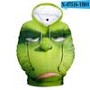 2023 Monstro de Cabelo Verde Grinch Impressão Digital 3D Comércio Exterior Europeu e Americano Suor de Natal Suor com Capuz para Homens e Mulheres