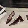 Tacón Grueso Tacones Altos Punta Fina Francesa Zapatos Planos Negros Zapatos de Mujer 2025 Primavera y Verano Zapatos de Oficina Mary Jane Zapatos Pequeños de Cuero