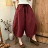 Pantalones de Pierna Ancha de Algodón y Lino de Color Sólido para Mujer Verano Nuevo Sueltos de Ocho Puntos Sueltos Cómodos Adelgazantes Ocultan Defectos Adelgazantes Versátiles