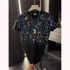 Moda Nueva de Verano Lujo Ligero Estampado Completo Letra Manga Corta Hombre Tendencia Suéter Casual Elegante Versátil Cuello Redondo Media Manga
