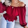 Venta de liquidación: Blusa Sexy de Gasa con Hombros Descubiertos y Dobladillo Fruncido, Estilo Ins, Moda Femenina Transfronteriza de Otoño e Invierno