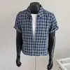 2026 Nova Camisa Casual Masculina de Verão com Personalidade, Xadrez Fino Preto e Branco, Falso Duas Peças, Estilo Levemente Maduro, Manga Curta Masculina