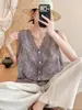 Chaleco sin mangas de encaje calado bordado de estilo casual, diseño de color liso, cárdigan nuevo, top de verano estilo francés
