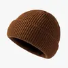 Chapéu de Lã Quente Tricotado em Acrílico Estilo Coreano com Logo Impresso Personalizado para Frio Curto Outono e Inverno com Barra Dobrada Pele de Melão
