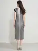 Nuevo Vestido Plisado Rayado de Verano para Mujer, Moderno Vestido Largo Azul y Blanco con Bloques de Color, Estilo Coreano, Corte Ajustado