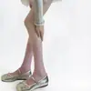 Calcetines de algodón mercerizado de alta gama en colores de moda para mujer, sencillos y versátiles, con rayas verticales, adelgazantes, estilo coreano, color liso, calcetines de tubo medio para ins