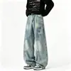 Jeans Cargo de Bolsillo Grande para Hombre, Nuevo Estilo Otoño 2026, Lavados y Desgastados, Pantalones Casuales Sueltos de Pierna Ancha