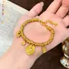 Pulsera de Oso Bolsa de la Suerte Chapada en Oro de Latón, Pulsera Amarilla del Dios de la Riqueza para Mujer, Color Duradero, Joyería de Mano con Campana Cruzada de Moda y Exquisita