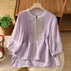 Camisa de Algodón Lino con Bordado Artístico Pesado Estilo Retro de Verano 2026 para Mujer, Camisa Holgada Adelgazante, Top Delgado Elegante