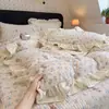Novo Estilo de Renda Gato Preguiçoso Tricô de Veludo Leite Veludo Conjunto de Quatro Peças Colcha Acolchoada Espessa Capa de Cama Estilo Conjunto de Quatro Peças