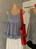 Wgwe9097 Ropa de Mujer Guangzhou Shisanxing Verano Nueva Camisa sin Mangas con Parche de Volantes a Cuadros y Tirantes de Moda