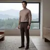 Suéter de cachemira 100% Bai Cai Velvet para hombre, ligero y lujoso, suave y cómodo, tejido fino de otoño/invierno con cuello semi-alto, casual y simple