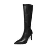 Botas Largas Elásticas Super Elásticas para Mujer Botas Adelgazantes Invierno Nueva Llegada Punta Fina Cremallera Lateral Tacón Fino Tacones Altos Botas Altas Hasta la Rodilla Botas Altas para Mujer