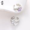 Anillo de cobre y circonita cuadrada con incrustaciones de estilo moderno de 7 x 9 para hombre y mujer, ligero, de lujo, combinable y abierto.