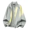Jaqueta Bomber Estilosa Gola Alta Estilo Americano, Nova à Prova de Vento, Versátil, High-End, Top Patchwork Desconstruído