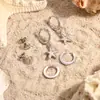 Pendientes Transfronterizos de Acero Inoxidable Estilo Marino Juego de Tres Piezas Estrella de Mar Concha Incrustada con Diamantes Círculo Clásico Pendientes Chapados en Oro Real de 18K