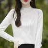 Suéter de punto cruzado para mujer de otoño e invierno, manga larga, base, con cuello semi-alto y adornos de pedrería, suéter casual versátil