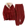 Otoño/Invierno Nuevo Estilo Transfronterizo Simple Holgado Casual Cuello Fruta-Verde Bata de Pijama Caliente Espesa para Mujer Se Puede Usar Fuera de Casa