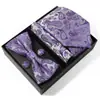 Conjunto de Caixa de Presente Gravata Masculina Padrão Paisley de Alta Qualidade 8cm Poliéster Gravata Amarrada à Mão Conjunto de Lenço de Bolso Gravata Borboleta Masculina para Homens