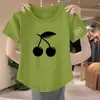 Camiseta Casual para Mujer con Estampado de Cerezas, Manga Corta, Nuevo Verano 2024, Sencilla, Cuello Redondo, Corte Delgado
