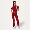 Ropa de Trabajo Casual de Manga Corta Nueva de Verano para Enfermera Doctora Uniforme de Enfermera Color Sólido Traje para Lavar a Mano para Mujer