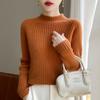 Otoño e Invierno Nuevo 100% Lana Tejido Cuello Medio Tortuga para Mujer Holgado Grueso Aspecto Adelgazante Top Básico Suéter Tejido de Cachemira
