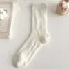 Calcetines Blancos Crudos Estilo Ballet con Patrón Hueco para Mujer, Calcetines de Algodón de Xinjiang Transpirables y Absorbentes de Sudor de Media Pantorrilla, Calcetines de Encaje para Niñas de Primavera y Verano
