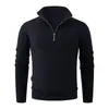 Suéter Masculino Estilo Europeu Gola Alta Zíper Tricô Trançado Engrossado Slim Fit Top Masculino