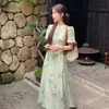 Vestido con Cuello Av para Mujer, Falda de Longitud Media, Nuevo Estilo Chino 2025, Estilo Lujo Ligero, Mangas Abullonadas de Verano, Estilo Nacional, Ambiente Elegante de Socialité