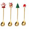 Serie Navideña de Acero Inoxidable Oro y Plata Cuchara de Café Creativa Dibujos Animados Cuchara de Postre de Aspecto Elegante Linda Cucharilla de Té Venta al por Mayor
