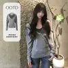 Blusa cinza de manga comprida, cardigã leve de liocel, regata, conjunto de outono para mulheres, maduro e sofisticado, conjunto completo