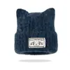 Bonito Gorro de Lana Pequeño que Muestra la Cara, Protección Cálida para las Orejas, Gorro de Punto, Gorro para el Frío, Parche de Orejas de Gato, Gorro de Punto de Color Sólido, Gorro de Otoño e Invierno