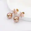 Aretes de Acero Inoxidable Imitación Perla Accesorios de Perla para DIY Aretes de Perla de Moda Incrustados con Piedras Brillantes con Perlas Redondas de 8-12 mm